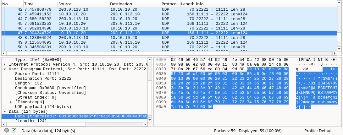 Wireshark View of UDP Encapsulation of SCTP. Refer to paragraphs below.